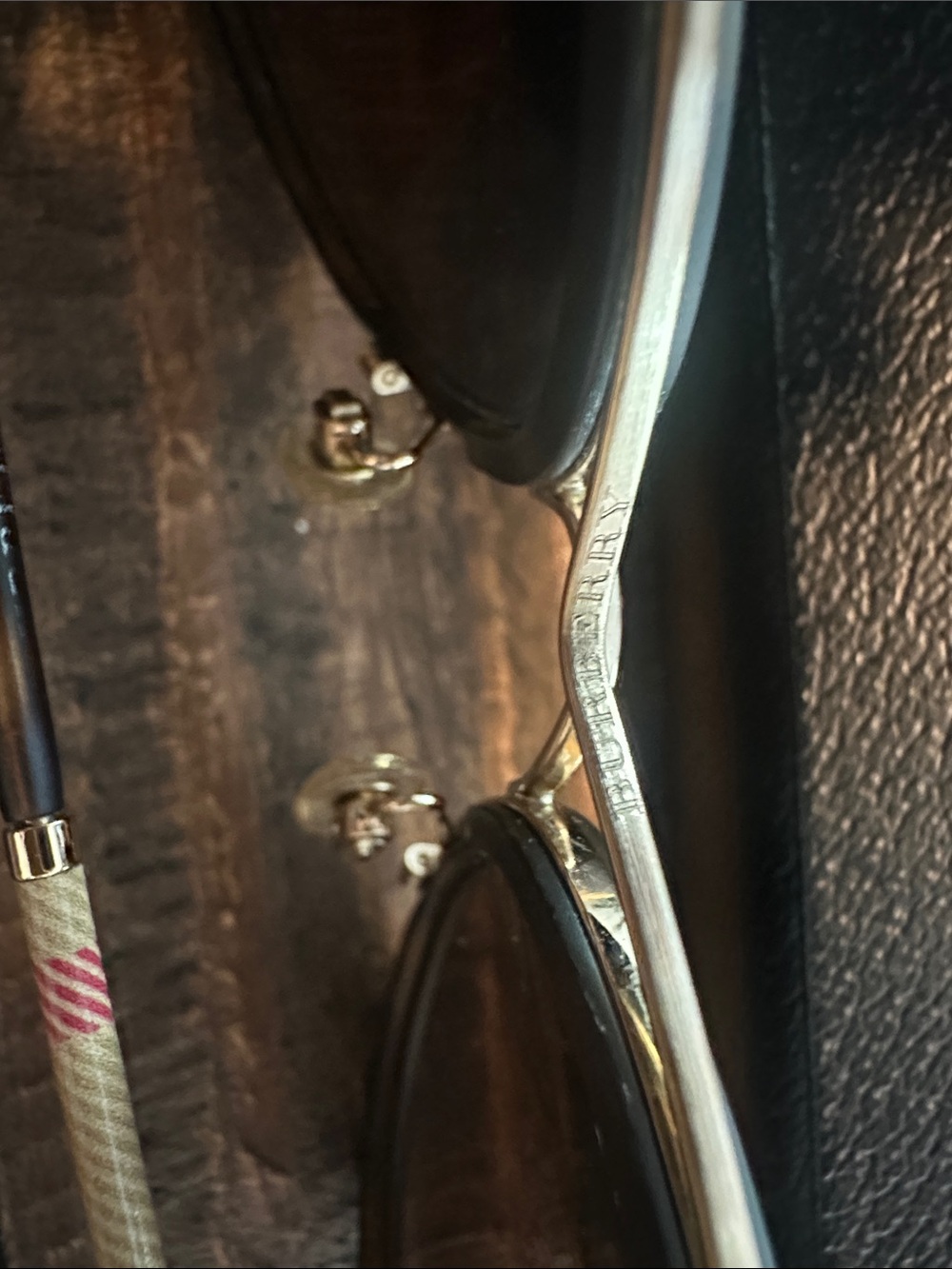 Burberry Gold Frame Sunglasses with Brown Lenses and Check Temples - Picture 5 of 6